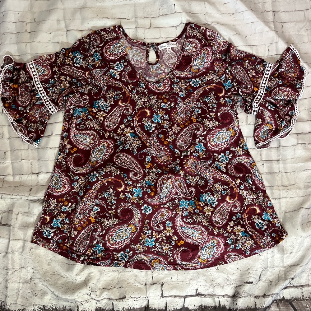 Paisley Print Bell Sleeve Top
